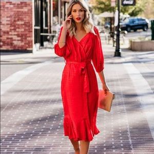 Smile and shine red satin midi dress